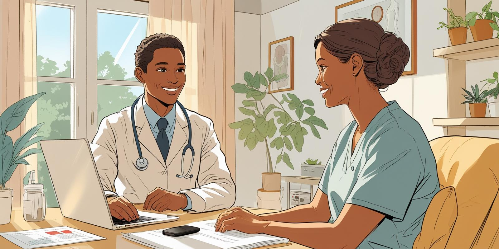 A healthcare professional on a video call providing post-transplant guidance and support to a patient at home, highlighting ongoing care and strong patient-provider communication.